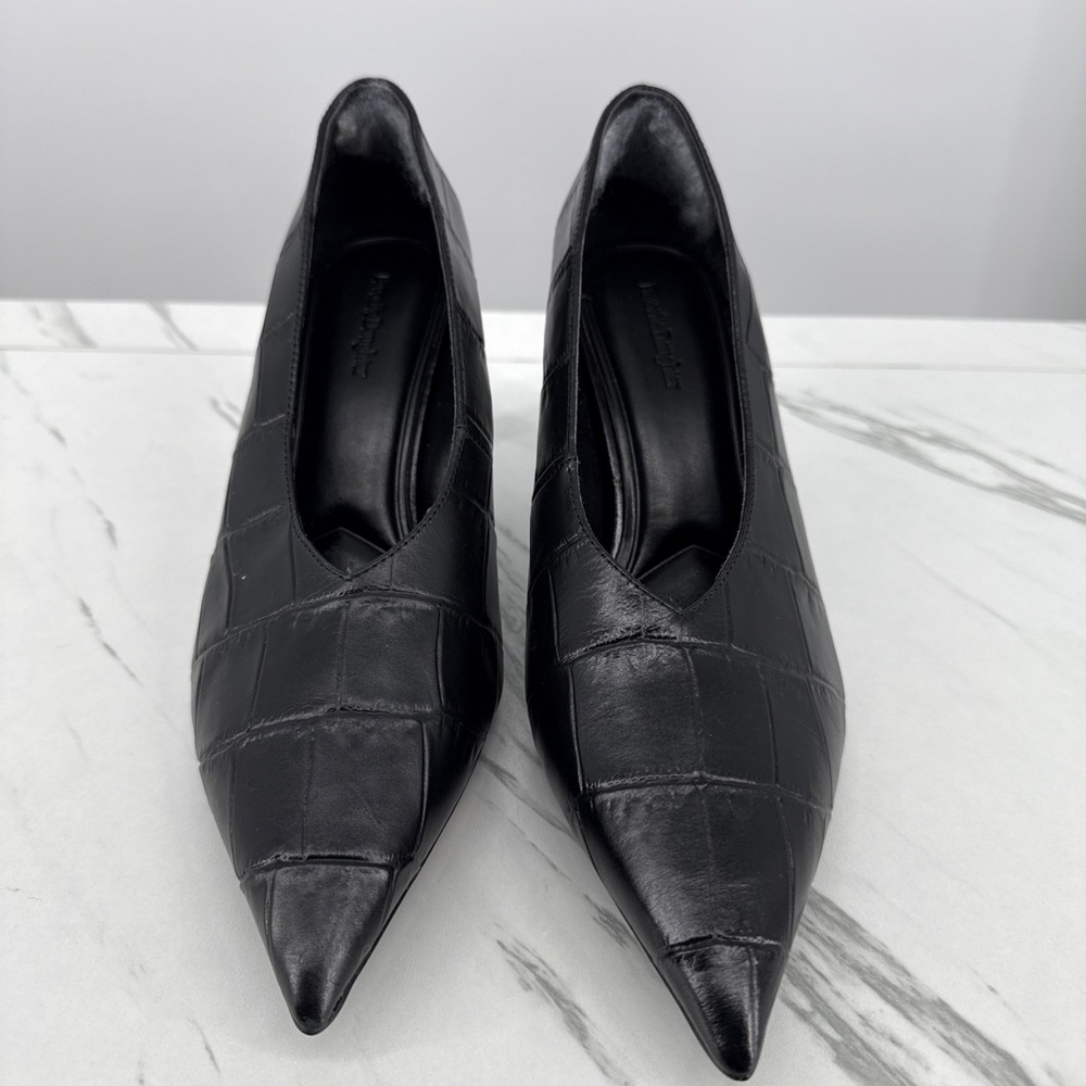Favorite Daughter Kenna Pointed Toe Pumps Crocodile Leather Heels 7.5M Black